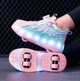Роликовые кроссовки для девочек с LED подсветкой розовые на 4-х колесах (DL133) Р.34(21.4см) - изображение 6