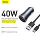 Авто зарядное BASEUS Golden Contactor Pro Dual Quick Charger 2USB 40W + Type-C кабель TZCCJD-A0G - изображение 5