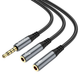 Перехідник-розгалужувач для мікрофона та навушників HOCO UPA21 2-in-1 3.5 headset audio adapter cable(male to 2*female) Metal gray (6931474766809) - зображення 1