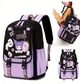 Шкільний підлітковий рюкзак з помпоном та USB кабелем KUROMI Purple для дівчинки в японському стилі - зображення 2
