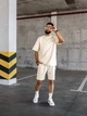 Спортивный костюм мужской oversize летний с футболкой бежевый комплект шорты и футболка оверсайз с принтом Lite XL - изображение 1