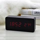Годинник-будильник Wood Clock C-1299 термометр корпус чорне дерево цифри червоні - зображення 2