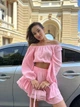 Женский легкий костюм на лето двойка топ и юбка короткая из муслина размер универсал 42-46 розовый IB 8041 - изображение 7