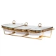 Керамический мраммит на 3 секции с подогревом на металлической подставке 3×1,5 л (68×33×17 см), бело-золотистый. - изображение 3