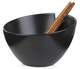Zestaw HOMLA Mooka Miska do sałat ceramiczna czarna 24 cm + sztućce do serwowania 2 szt (5904183810652) - obraz 1