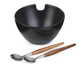 Zestaw HOMLA Mooka Miska do sałat ceramiczna czarna 24 cm + sztućce do serwowania 2 szt (5904183810652) - obraz 2