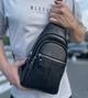 Мужской слинг с натуральной кожи сумка-рюкзак через плечо черная TIDING BAG-MK 83423 - изображение 1