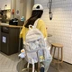 Рюкзак городской спортивный корейский со значками и игрушкой-брелоком утка-гусь мишка тедди беар в комплекте Бежевый - изображение 7