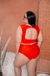 Купальник тройка с юбкой plus size 2XL Оранжевый - изображение 4