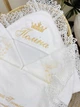 Нарядная крыжма для девочки Family Tradition махра двусторонняя с вышивкой и кружевом 100х100 см белая Царевна Полина - изображение 2