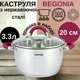 Кастрюля 3.3л из нержавеющей стали и стеклянной крышкой для всех видов плит на кухню с просиликоненными ручками Pepper Begonia 20 см - изображение 1