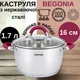 Кастрюля 1.7л из нержавеющей стали и стеклянной крышкой для всех видов плит на кухню с просиликоненными ручками Pepper Begonia 16 см - изображение 1