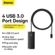 USB Хаб Baseus 4-in-1 багатофункціональний перехідник Lite Series 4-Port Type-A HUB Adapter Type-A to USB3.0*4 кабель 1м (WKQX030401) Black - зображення 12