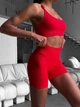Спортивный костюм (топ на бретелях и шорты) с пуш-ап эффектом красного цвета, размер L - изображение 8