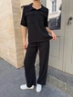 Костюм женский кофта и брюки лен жатка K&ML 576 XS - S ( 42 - 44 ) Черный ( 576 - 03 ) - изображение 10
