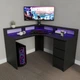 Стол угловой игровой Данте с подсветкой RGB Черный L=1200/1300мм (арт.SKRZ1000-147) - изображение 2