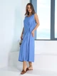 Жіночий лляний сарафан міді з зав'язкою на талії ISSA PLUS 5XL Блакитний (issa1545714) - зображення 2