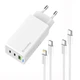 Мережевий зарядний пристрій ColorWay GaN Mini 65W PD Port PPS USB (USB-2C1A) White (CW-CHS058PDCL-WT) + кабель Type-C&Lightning - зображення 1