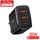 Мережевий зарядний пристрій 30W Baseus 3A три порти 2USB+Type-C Швидка зарядка QC3.0+PD3.0 Black - зображення 3