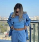 Брючный женский костюм свободного кроя (брюки-палаццо из двунитки + рубашка фланелевая в клетку с капюшоном) 48-50 голубой - изображение 13