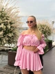 Костюм жіночий з креп жатки топ з довгими рукавами та спідниця-шорти Рожева Maybel L 414 (3888_3) - зображення 3