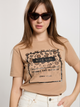 T-shirt damski bawełniany z nadrukiem Cross Jeans 56150-082 XL Brązowy (8697319730944) - obraz 4