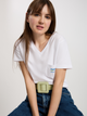 T-shirt damski bawełniany w serek Cross Jeans 56166-008 L Biały (8697319731934) - obraz 5