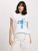 T-shirt damski bawełniany z nadrukiem Cross Jeans 56185-008 XS Biały (8697319732559) - obraz 1