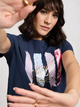 T-shirt damski bawełniany z nadrukiem Cross Jeans 56187-001 XS Granatowy (8697319746891) - obraz 5