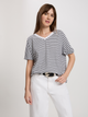 T-shirt damski bawełniany w paski w serek Cross Jeans 56190-008 M Biały (8697319732771) - obraz 1