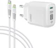 Мережевий зарядний пристрій Intaleo TCGQPD120L USB-C PD + QC3.0 20Вт + кабель Lightning White (1283126510007) - зображення 1