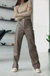 Брюки с эко-кожи L-XL. Коричневый - изображение 1