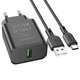 Сетевое зарядное устройство Borofone BA72A 18W / 3A USB с быстрой зарядкой QC3.0 + кабель Type-C Black - изображение 1
