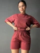 Костюм женский Pepper&mint 25-02 вареный тай-дай футболка и шорты с вышивкой M бордовый - изображение 3