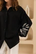 Черная льняная рубашка с колосками L-XL - зображення 3