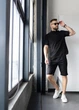 Мужской комплект из льна MonsterBrand 5XL (60) Черный, рубашка и шорты - изображение 2