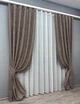 Комплект штор VR-Textil Лен Мрамор 150х270 2шт и Тюль 400х270 1718ш-1276т Какао с белым 71-014/3 - изображение 2