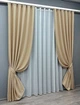 Комплект штор VR-Textil Лен Мешковина 100х270 2шт и Тюль 300х270 1162ш-115т Бежевый с белым 71-018/1 - изображение 2