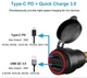 Мото зарядка USB 3.0 + PD Type-C 30W штекер роз'єм BMW DIN Hella для мотоцикла Металева red - зображення 2