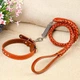 Комплект повідець косичка +нашийник плетений для собак №1 (120см*25-35см), коричневий - зображення 1