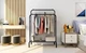 Двойная стойка для одежды Double floor Hanger для одежды и обуви с полкой Черная - изображение 3