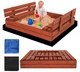 Деревянная песочница Springos SBP120SET02 120х120 см с раскладными скамейками - крышкой, дном и брезентом - зображення 3