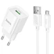 Сітчасте зарядне пристрій Hoco C145A 1USB/18W/QC3.0 + (USB - MicroUSB) Білий - зображення 1