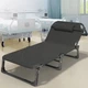 Раскладной шезлонг-кровать с матрасом и подголовником 193x68x30 см до 150 кг LEOBRO для отдыха на природе в кемпинге или даче Темно-серый - изображение 4