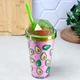 Пластикова склянка з трубочкою подвійні стінки 0,54 л рожевий декор Avocado Herevin - зображення 2