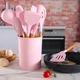Набор кухонных принадлежностей из силикона и дерева с подставкой Kitchen Set 12 предметов Розовый (HA-50) - изображение 1