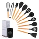 Набор кухонных принадлежностей из силикона и дерева с подставкой Kitchen Set 12 предметов Черный (HA-50) - изображение 3
