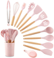 Набор кухонных принадлежностей из силикона и дерева с подставкой Kitchen Set 12 предметов Розовый (HA-50) - изображение 3