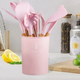 Набор кухонных принадлежностей из силикона и дерева с подставкой Kitchen Set 12 предметов Розовый (HA-50) - изображение 4