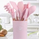 Набор кухонных принадлежностей из силикона и дерева с подставкой Kitchen Set 12 предметов Розовый (HA-50) - изображение 5